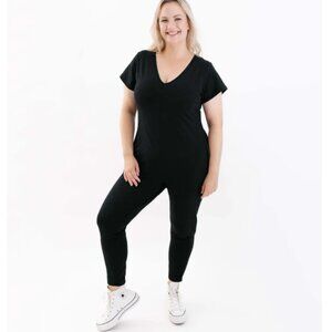 Smash + Tess Sunday Romper Black Pockets Bamboo Cotton Blend Size XL